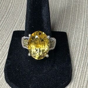 Elegant Yellow Citrine and Yellow Diamond Ring Set in Silver